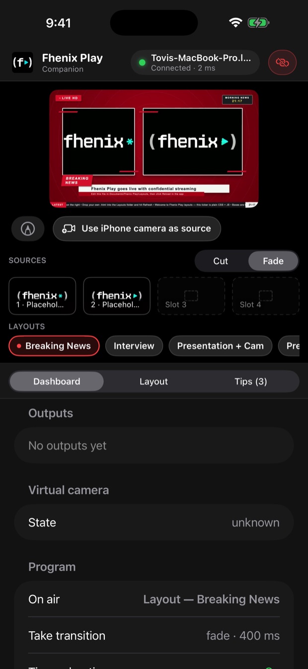 The companion running on iPhone in a compact stacked layout